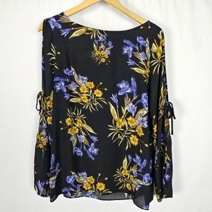 ⭐Emma & Olivia Floral Black Blouse Tie Sleeve Sz M